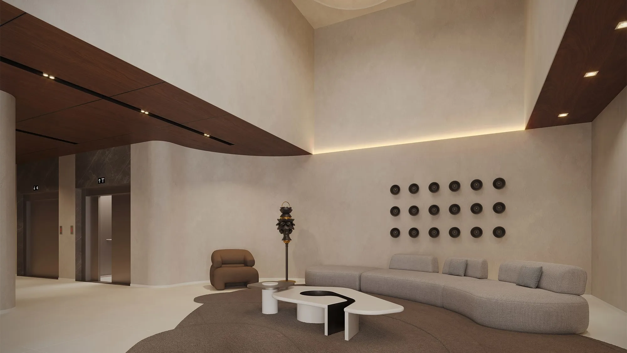 Metropolitan Marista · Torre Madrid — Lobby, com obras e mobiliário assinados