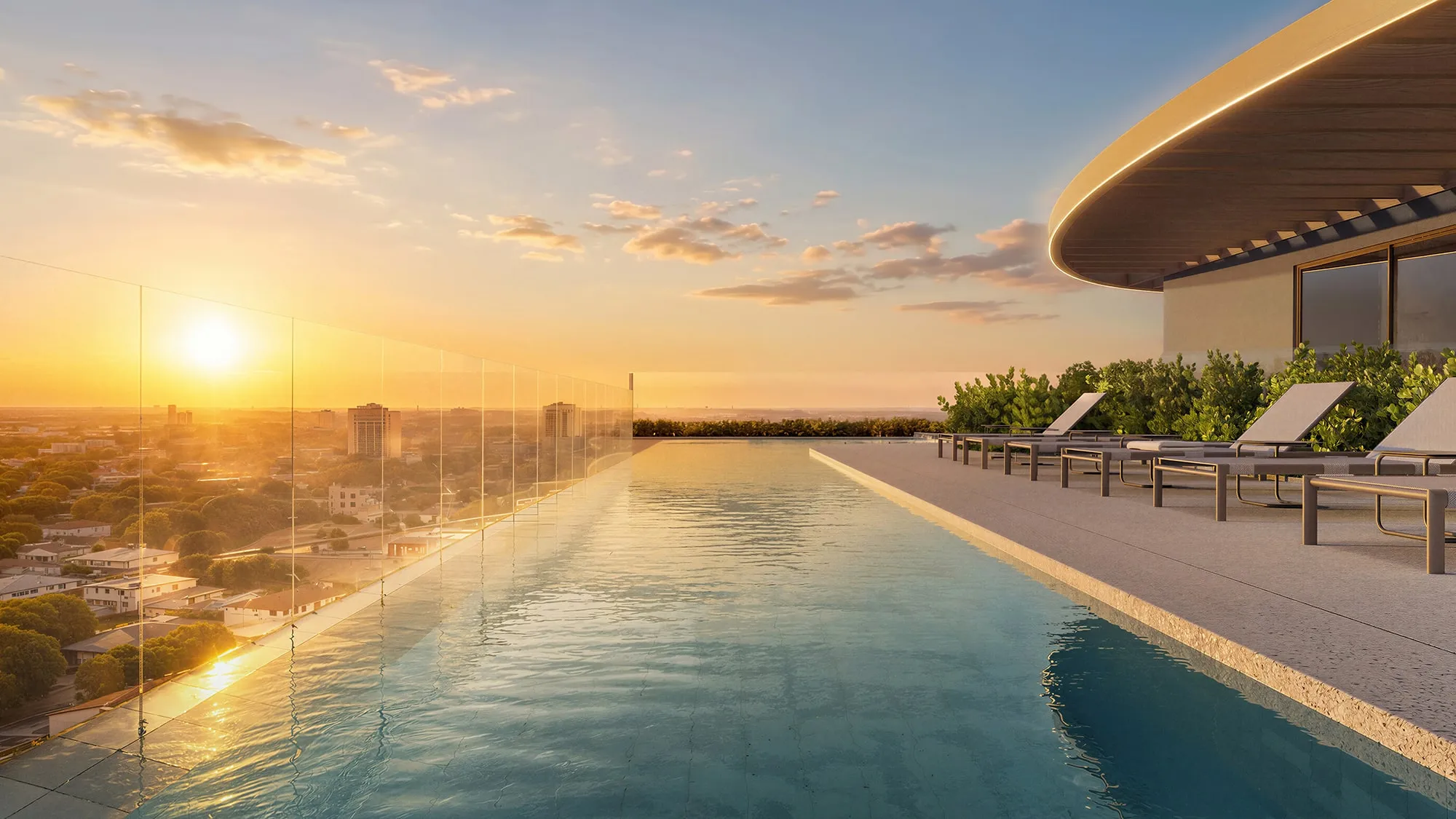 Metropolitan Marista · Torre Madrid — Piscina do rooftop, com vista para a cidade