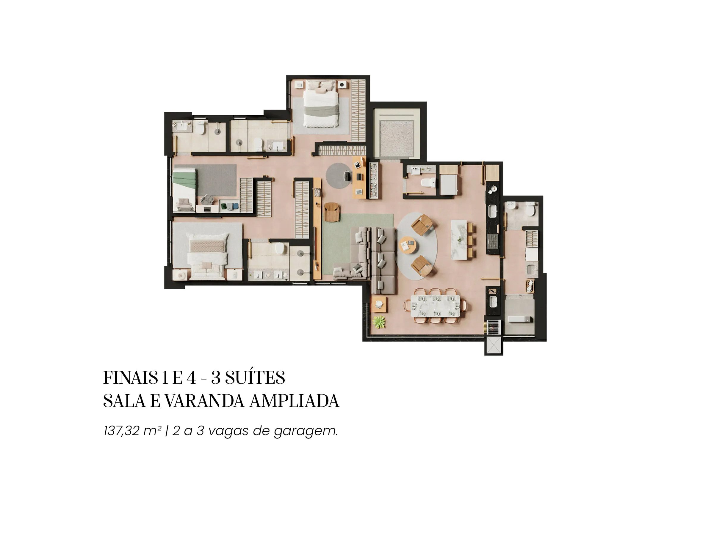 Planta 137 m² — Reserva 27 Consciente (3 suítes · 2 ou 3 vagas · escaninho)