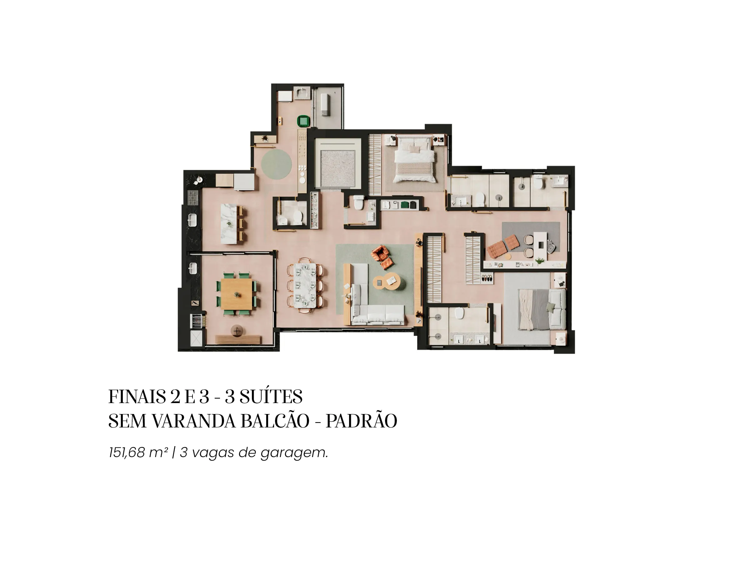 Planta 151 m² — Reserva 27 Consciente (3 suítes · 2 ou 3 vagas · escaninho)