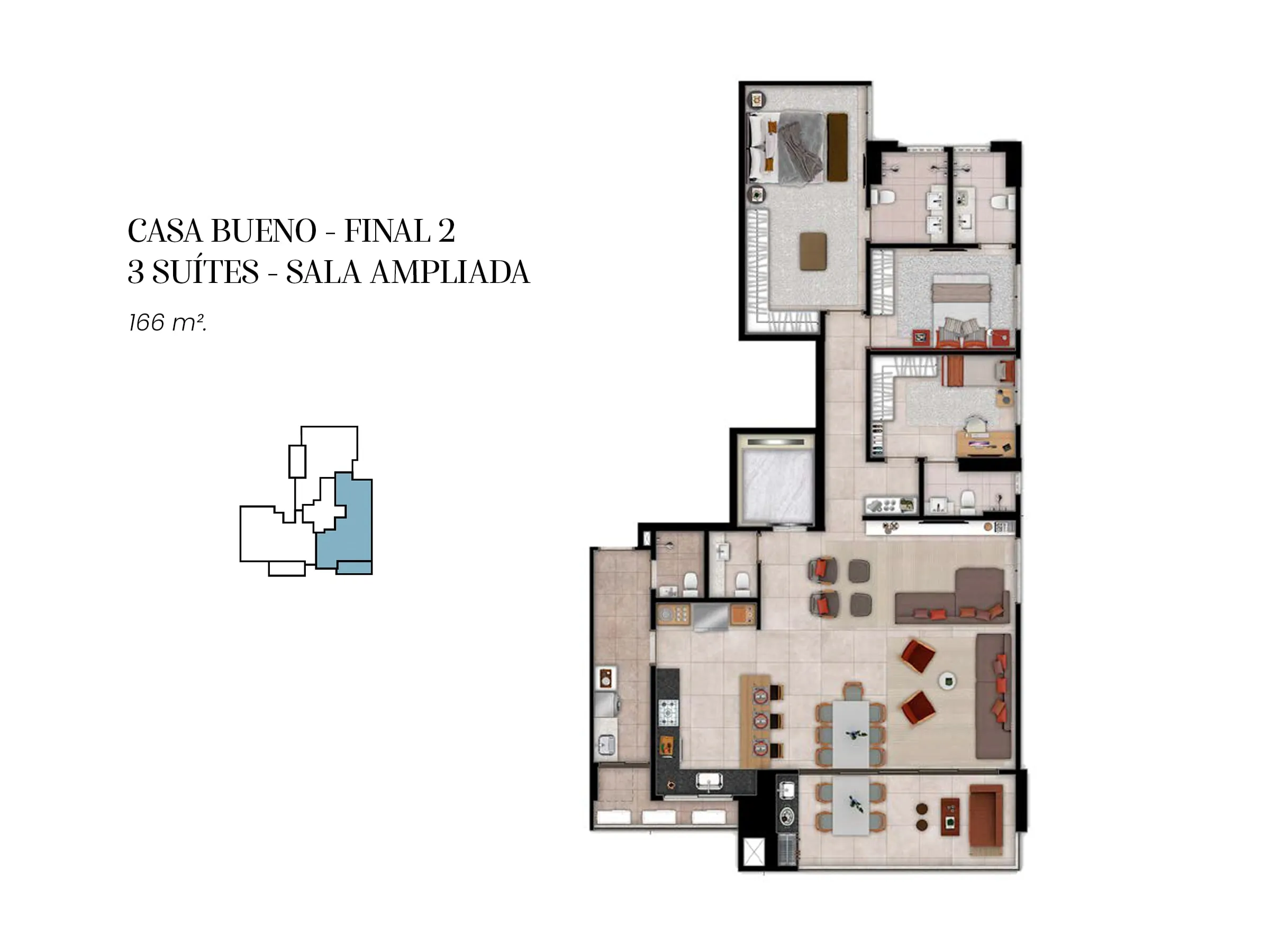 Planta 166 m² — Casa Brasileira Consciente (3 suítes · 3 vagas · escaninho)